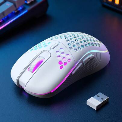 Teckwe Wireless Gaming Mouse Honeycomb 2.4G USB Cordless Mouse RGB Rechargeable PC Game Mice With LED Lights, Drag-Free Paracord, Ergonomic, Suitable For Home Gaming And Office Use Halloween Gift