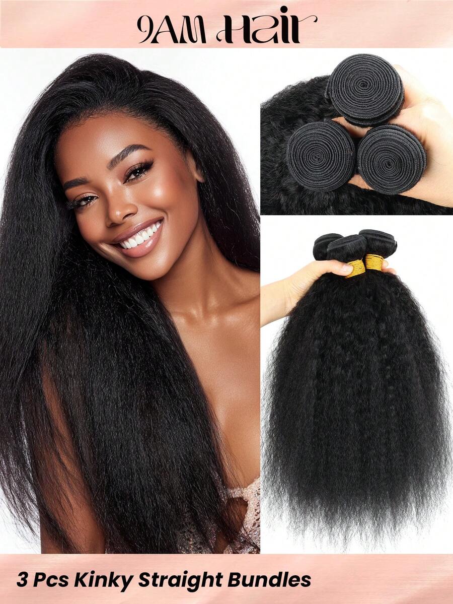 Làm thẳng tóc quăn Tóc 3 Yaki Con người dệt tóc Chưa qua xử lý Ba Tây In Nối tóc Tự nhiên Đen - Natural Black - Xem 1