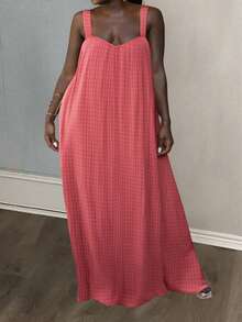 Veslaya 2026春夏优雅通勤休闲装，生日派对、毕业典礼、学生装、日常出行、百搭单品，适合休闲度假、邮轮旅行、海滩、日光浴等各种场合，引领潮流，商务休闲风、简约休闲风兼具，适合度假和外出穿着。大码女式吊带A字连衣裙，适合海滩和夏季穿着。 - 玫瑰紅 - 查看 9