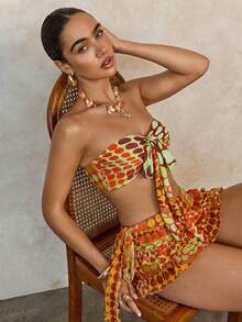 Zestiva 基础款女士性感扎染印花抹胸比基尼套装 - 彩色 - 查看 11