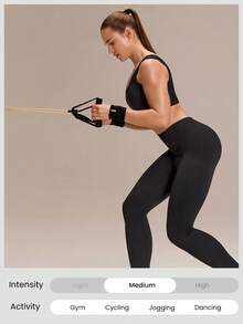 GLOWMODE Ultrafine Soft Seamless Square Neckline Removable Cups Ribbed Underbust Sports Bra & 24" Scrunch Butt Lifting Leggings Set Running Workout Gym - Black - View 7