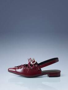 CUCCOO GRLICON 复古时尚金属扣系带低跟闭趾女鞋 - 酒紅色 - 查看 8