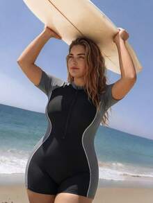 Swim SPRTY Plus Size Summer Casual Colorblock One-Piece Swimsuit - Multicolor - View 4