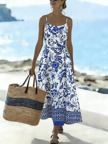 Franclia Women's Casual Floral Print Dress For Vacation - Apricot - View 3