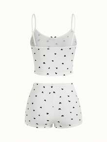 SHEIN Heart Print Bow Front Cami Top & Shorts PJ Set / Pajama Set - Multicolor - View 2