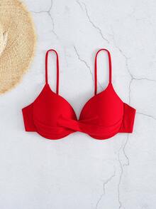 Swim Basics 纯色带钢圈泳衣上装，适合海滩度假 - 紅色 - 查看 3