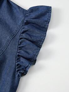 GlowEve Women's Denim Dress With Puff Sleeves, Single-Breasted, Ruffle Hem - Blue - View 5