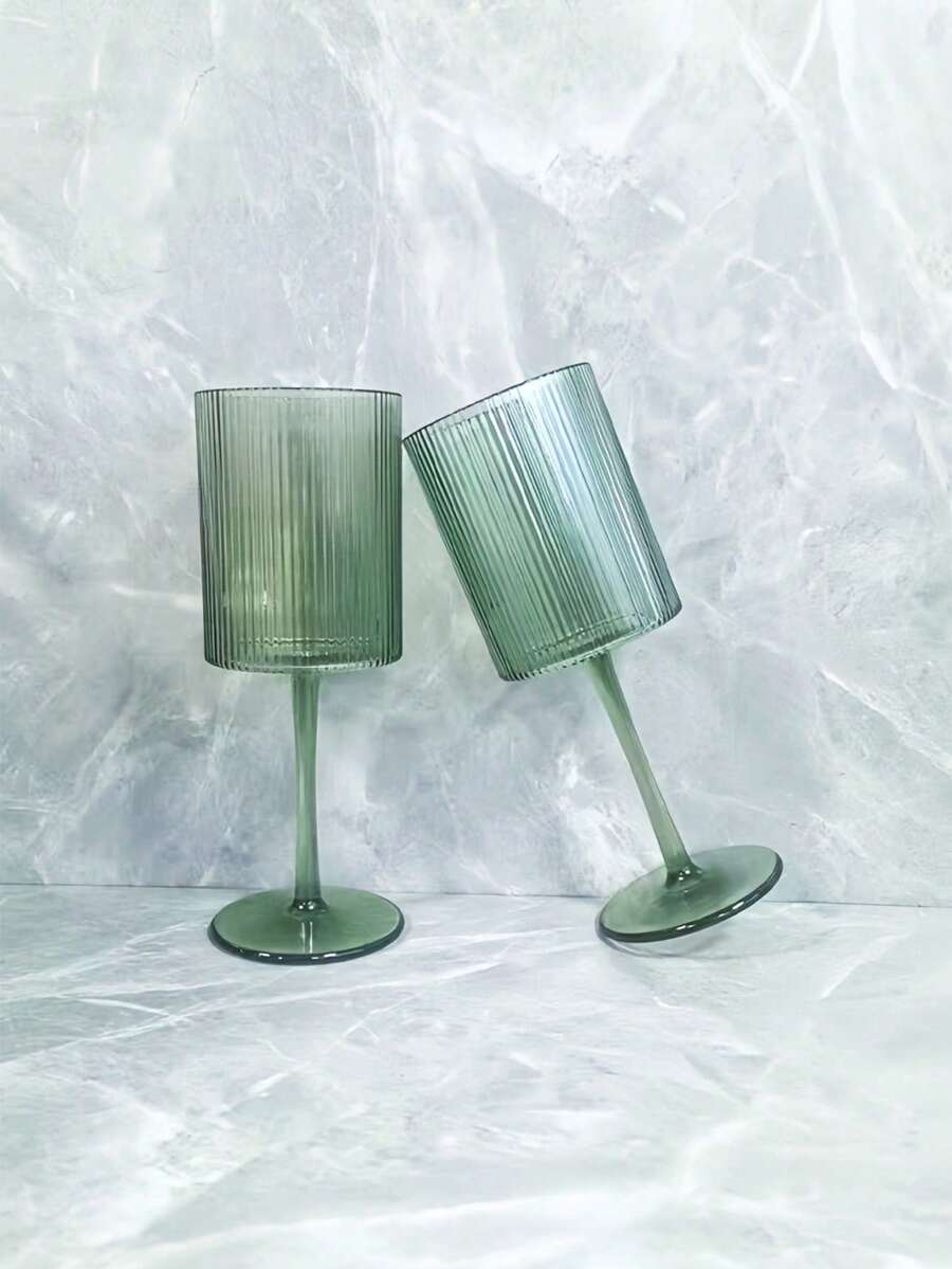 12 Striped Cylindrical High-Footed Wine Glasses, Pink/Green/Blue, Suitable For Friends' Parties, Weddings, Banquets, Festivals, Birthday Parties, Champagne Glasses, Can Be Used As Gifts To Friends, Family And Husbands, Create A New Year's Party Atmosphere, Valentine's Day Gifts, Suitable For Outdoor And Camping (Bubbles May Appear On The Glass Body, Which Is A Normal Phenomenon). - View 1