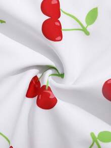 SHEIN 休闲樱桃印花镂空花朵设计少女吊带比基尼上衣，适合海滩、游泳池、派对等场合。樱桃比基尼，樱桃泳衣，樱桃印花泳装，少女樱桃泳衣，少女泳装，少女樱桃比基尼，高腰比基尼，适合少女 - 彩色 - 查看 5