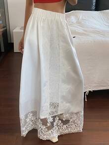 Livesso 白色蕾丝缎面修身半身裙，适合度假、派对、夏季穿着 - 白色 - 查看 4