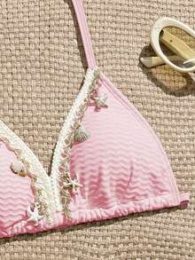 SHEIN Bộ đồ bơi 3 món cho bé gái tuổi teen với mặt dây chuyền trang trí, thích hợp cho tiệc bãi biển, kỳ nghỉ hè, bộ đồ bơi ba món màu hồng nhạt mùa xuân/hè, bộ đồ bơi cho bé gái, đồ bơi màu hồng, quần áo đi biển cho bé gái, bộ đồ bơi có áo khoác ngoài, trang phục mùa hè cho bé gái, đồ bơi, trang phục đi biển, trang phục đi biển cho bé gái, trang phục kỳ nghỉ hè cho bé gái. - Hồng - Xem 3