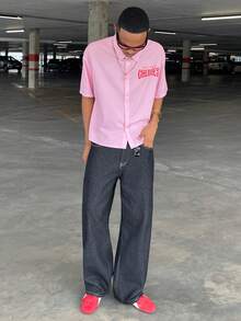 Ngobest Haus Ngobest Haus 男士短袖后背樱桃字母图案休闲夏季衬衫男樱桃衬衫 - 粉色 - 查看 4