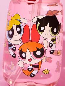 THE POWERPUFF GIRLS X SHEIN 16 Oz / 500 Ml Water Bottle With Silicone Straw And Spill-Proof Lid,Suitable For Travel, Tourism, And School - Baby Pink - View 7