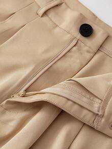 Olithes Pantalones de cintura alta y pierna ancha en beige/Pantalones casuales y relajados minimalistas y elegantes/Para ir al trabajo/Diario/Versátiles que alargan las piernas - Caqui - Ver 5