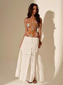 Glamine Women's Sequin Floral Sexy Backless Halter Top - Orange - View 5