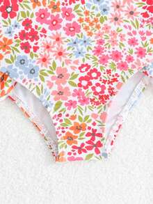 SHEIN 小女孩可爱多色碎花双层荷叶边连体泳衣，适合游泳、夏季、海滩度假 - 彩色 - 查看 7