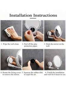 1Pc Foldable Extendable Bathroom Mirror, Wall Mounted, No Drilling Required, Single/Double Sided Wall Mounted Makeup Mirror, Home Decor, Suction Cup Wall Mounted Makeup Mirror, PVC Mirror Material - White - View 7