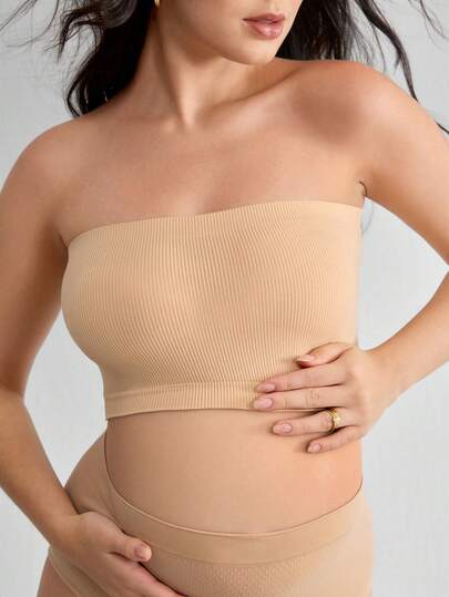 SHEIN 2026 Hot Selling Women's Fashionable & Comfortable Minimalist Solid Color High Quality Maternity Tube Top Bra, 1pc