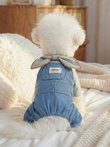 PETSIN 1pc Pet Clothes, Cat And Dog Universal One-Piece Clothes, "Hello" Patch Pet Romper, Big Bow Tie Collar Four-Legged Pants Cat And Dog Clothing - mixed color - View 1