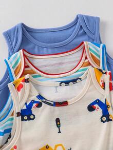 Bộ 3 món áo liền quần dệt kim họa tiết hoạt hình và sọc dễ thương cho bé sơ sinh trai/gái, mùa hè. - Nhiều màu - Xem 3