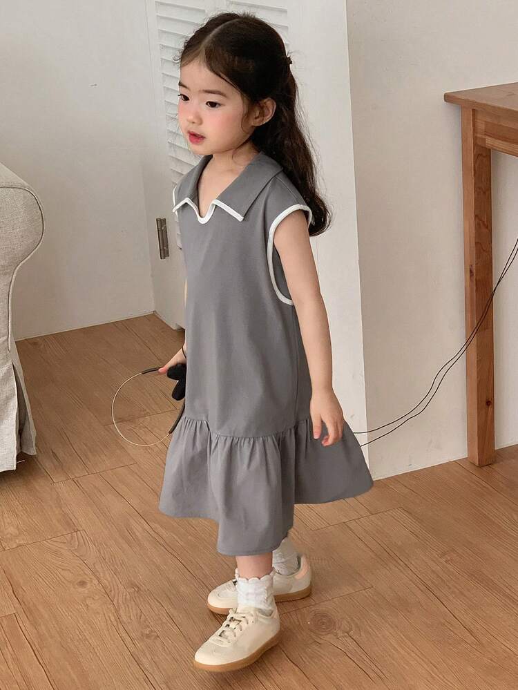Baby Girl Ruffle Collar Sports Style Korean Floral Hem Dress
