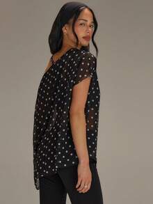 Athîral Women's Casual Off Shoulder Polka Dot Black Shirt, Suitable For Spring And Summer Vacations, Women's Transparent Top On One Shoulder, Off Shoulder Mesh Single Shoulder Top, Black Polka Dot Top, Daily Wear, Versatile Item, Suitable For Beach Wear, Date Party Wear, Holiday Wear, Summer Top, Black Top - Black and White - View 2