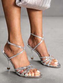 CUCCOO SZL 女士鞋履 春夏新款银色圆头细高跟细带踝带凉鞋 时尚舒适 百搭性感派对凉鞋 女鞋 - 銀色 - 查看 3