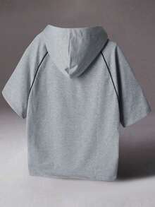 STYNVO Men's Contrast Trim Letter Print Casual Short Sleeve Hoodie - Light Grey - View 2