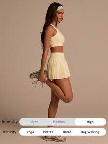 Fluxe 女士纯色交叉露背设计休闲健身运动上衣，适合夏季假期、海滩度假，夏季上衣，女士运动服，黄色上衣 - 黃色 - 查看 7