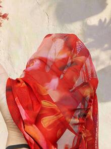 Amplova Conjunto de 3 piezas de traje de baño de mujer con efecto tie-dye rojo, con accesorios metálicos, sexy y vanguardista, adecuado para vacaciones en la playa, sexy y lindo con estampado floral - Multicolor - View 8