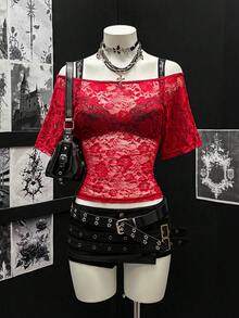 EgrlEra Women's Sexy Lace Fabric Fitted Retro Blouse - Black - View 1