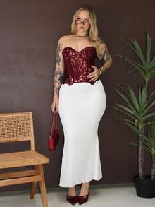 Arliah Women's Sexy Sleeveless Burgundy Lace Up Top With Strapless Neckline And Semi-Sheer Fabric - Burgundy - View 5