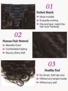 波浪形夹式接发片，真人发，7片装，深棕色，全头波浪形接发片，女士夹式接发片 - S2 - 查看 6