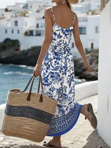 Franclia Women's Casual Floral Print Dress For Vacation - Apricot - View 2