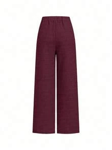 Conjunto de top sin mangas de jacquard elegante y pantalones de pierna ancha para mujer, estilo de vacaciones, primavera/verano/otoño - Burdeos - Ver 4
