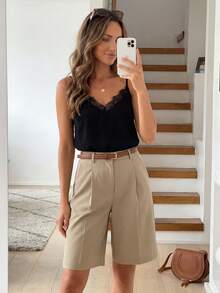 SHEIN LUNE Camiseta de tirantes negra de patchwork de encaje de algodón - Multicolor - Ver 8