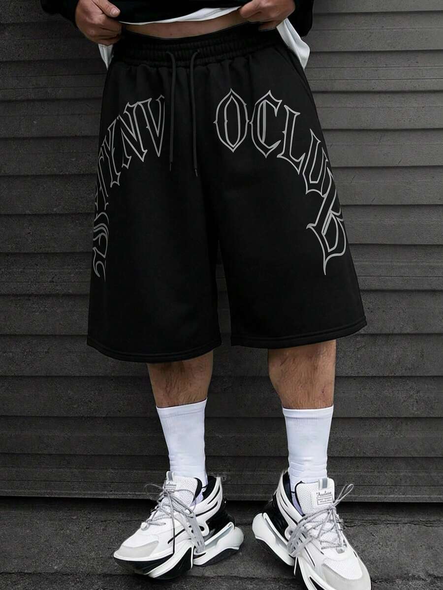 STYNVO Men's Casual Letter Print Shorts, Summer - Black - View 1