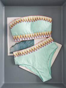 Swim Vcay Printed Strap Bikini Set, Special Fabric - Mint Green - View 6