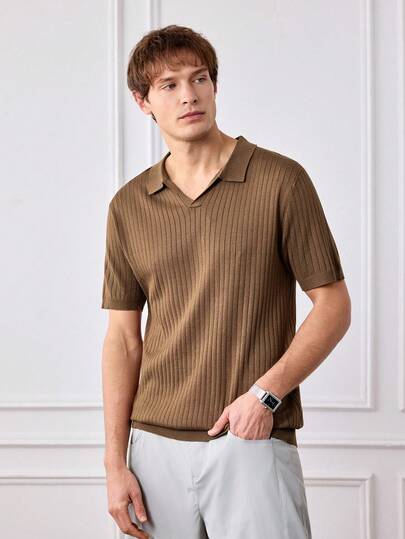 Officeau 男士宽松薄款高品质针织海鸥领 Polo 衫 - 条纹飞机领短袖，复古时尚，清爽舒适，夏季休闲必备单品