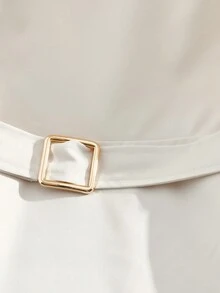 SHEIN 梭织面料圆领无袖金属扣腰带褶裥下摆女士优雅衬衫，商务、通勤、旅行、春夏皆宜 - 杏色 - 查看 5