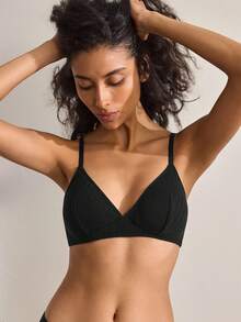 Ocili 黑色性感极简无钢圈文胸，可调节肩带，轻薄棉质面料，欧美日系风格 - 黑色 - 查看 1