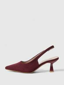 Sleekvia Women's New High-Heeled Pumps, Pointed Toe, Wine Glass Heel, Back Strap Style, Suede, Simple, Comfortable, Versatile, Elegant Office Heels - Bordeaux Red - View 5