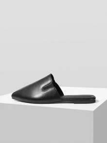 Mnmlis Mules planas de punta estrecha y estilo casual para mujer - Negro - Ver 2