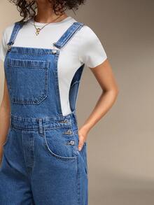 EURMUSE Women's Loose Fit Pocket Jumpsuit With Suspenders - Medium Wash - View 5