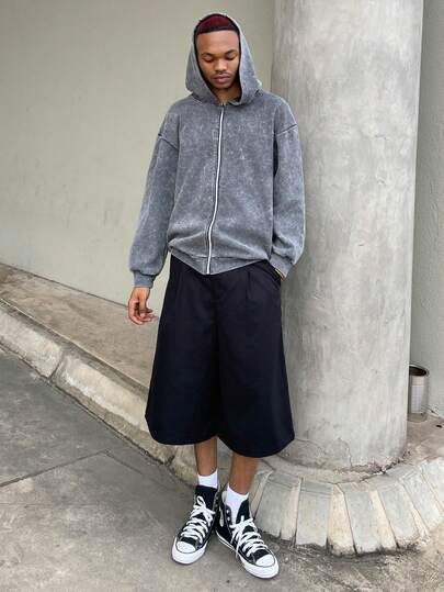 Ngobest Haus Ngobest Haus Hemo, Herbst/Winter "Go With The Flow" Muster Herren Hoodie, leicht elastischer gewaschener Vintage Baumwoll-Fleece grauer Langarm Reißverschluss-Sweatshirt, lässige Outdoor-Jacke für die Rückkehr zur Schule Saison