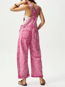 Bohemela Women's Casual Washed Floral Applique Denim Jumpsuit - Pink - View 7