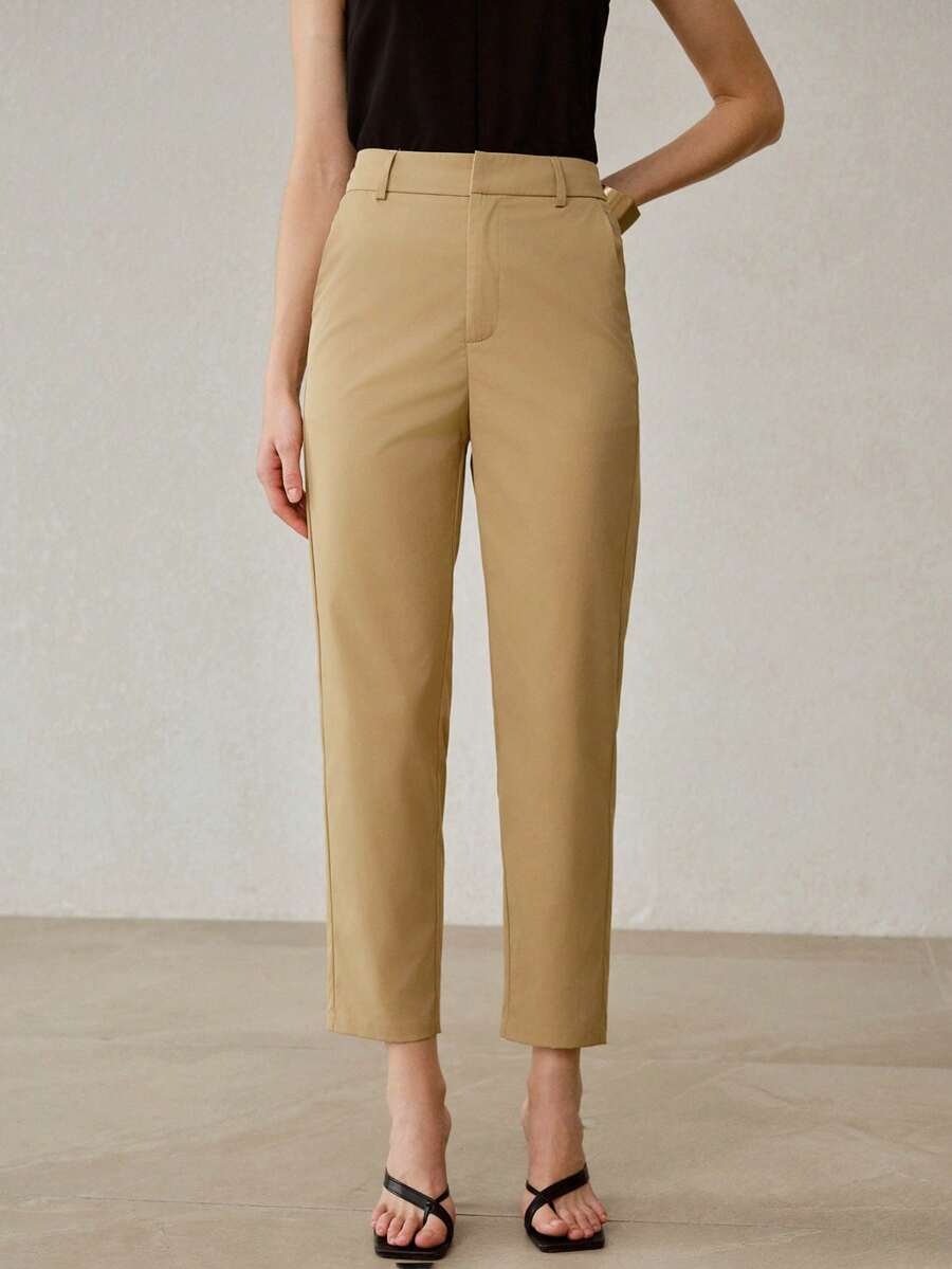 MOTF PREMIUM SPRING/SUMMER NEW KHAKI SLIM FIT ANKLE LENGTH PANTS, ELASTIC WOVEN FABRIC, VERSATILE FOR WORK AND COMMUTE, WOMEN'S SUIT PANTS - Khaki - View 2