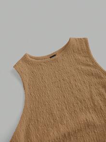 SHEIN LUNE 杏色纹理针织修身连衣裙 女士中长连衣裙 女士卡其色连衣裙 卡其色连衣裙 女士优雅中长连衣裙 - 卡其色 - 查看 4