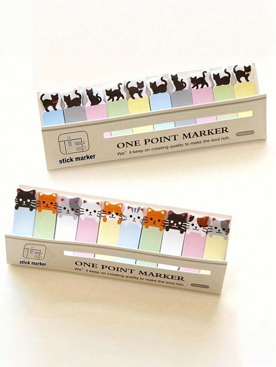 150 Sheets/Pack, Cute Cat-Themed Sticky Note Set-A Must-Have For Bookmarks And Memos, An Office Essential Back To School. - Multicolor - View 1
