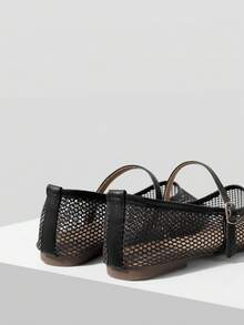 Mnmlis 仙女风平底鞋，夏季方头浅口网面透气软底玛丽珍鞋，女士款 - 棕色 - 查看 3